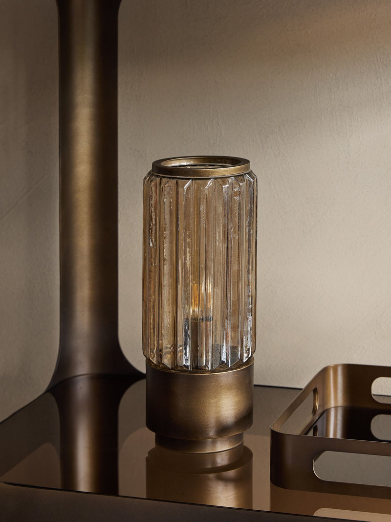 Libra Interiors copper-brown fluted glass large table lamp (British brand)