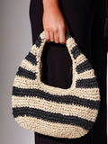 South Beach black straw stripe lined grab bag (British brand)