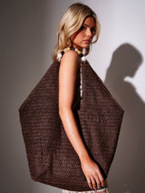 Next South Beach Brown Straw Oversized Beaded Handle Beach Shoulder Bag- Buy online at McGrocer