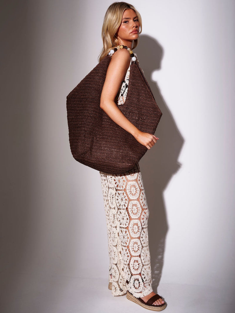 South Beach oversized straw beaded shoulder bag, UK version