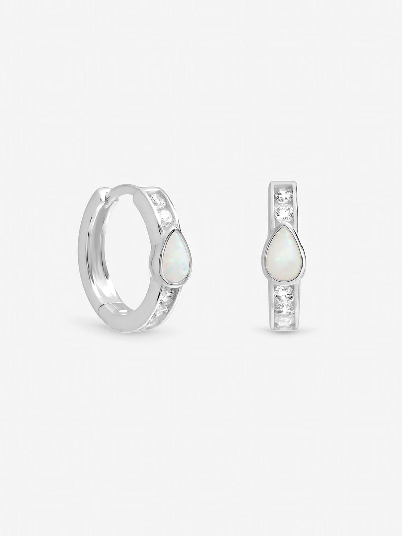 Inicio sterling silver plated opal huggie hoops earrings, imported from the UK