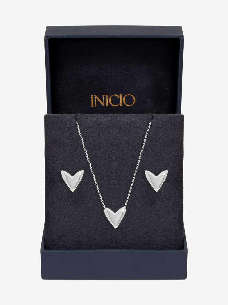 Inicio sterling silver plated puff heart set - British product