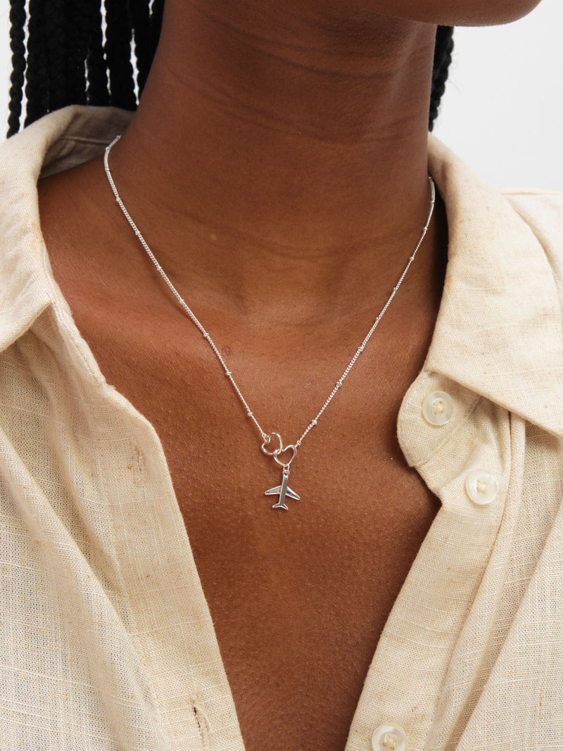 Inicio sterling silver heart plane necklace - imported from the UK