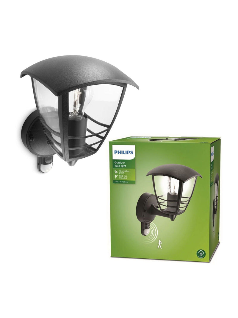 Philips Black Creek outdoor wall lantern with PIR, UK version