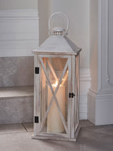 Next Lights4fun White Folkestone Large Wooden Lantern with TruGlow Candle- Buy online at McGrocer