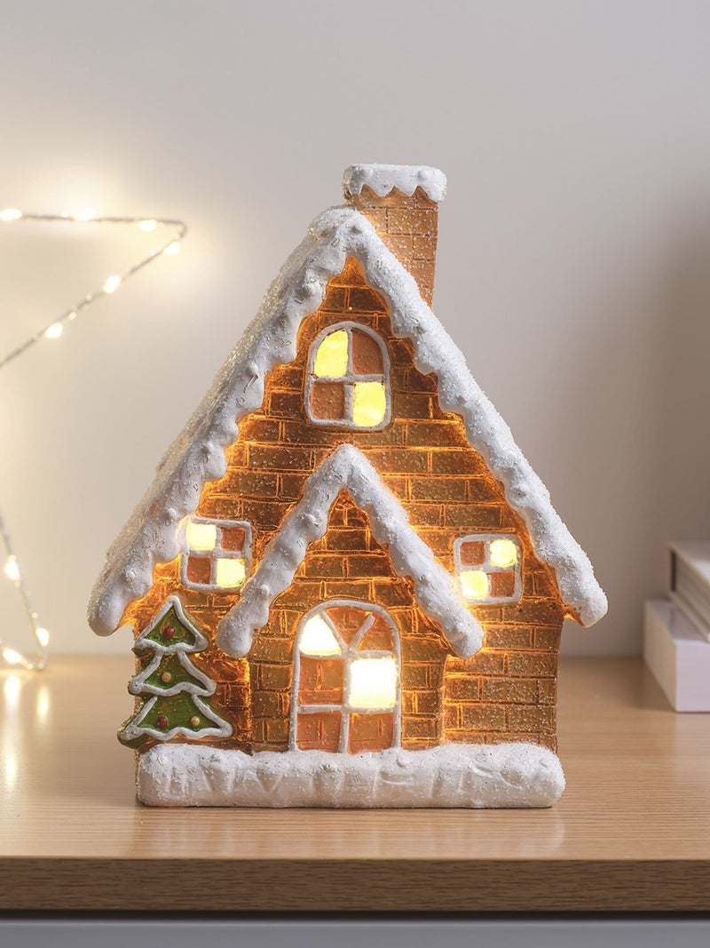 Lights4fun light up gingerbread house white brown 23cm - British product