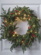 Next Lights4fun Clear 45cm Pre Lit Red Berry Christmas Wreath- Buy online at McGrocer