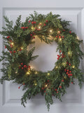 Lights4fun pre lit red berry Christmas wreath 45cm (British brand)