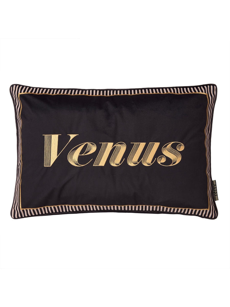 Laurence Llewelyn-Bowen black velvet cushion with gold embroidered Venus, UK version