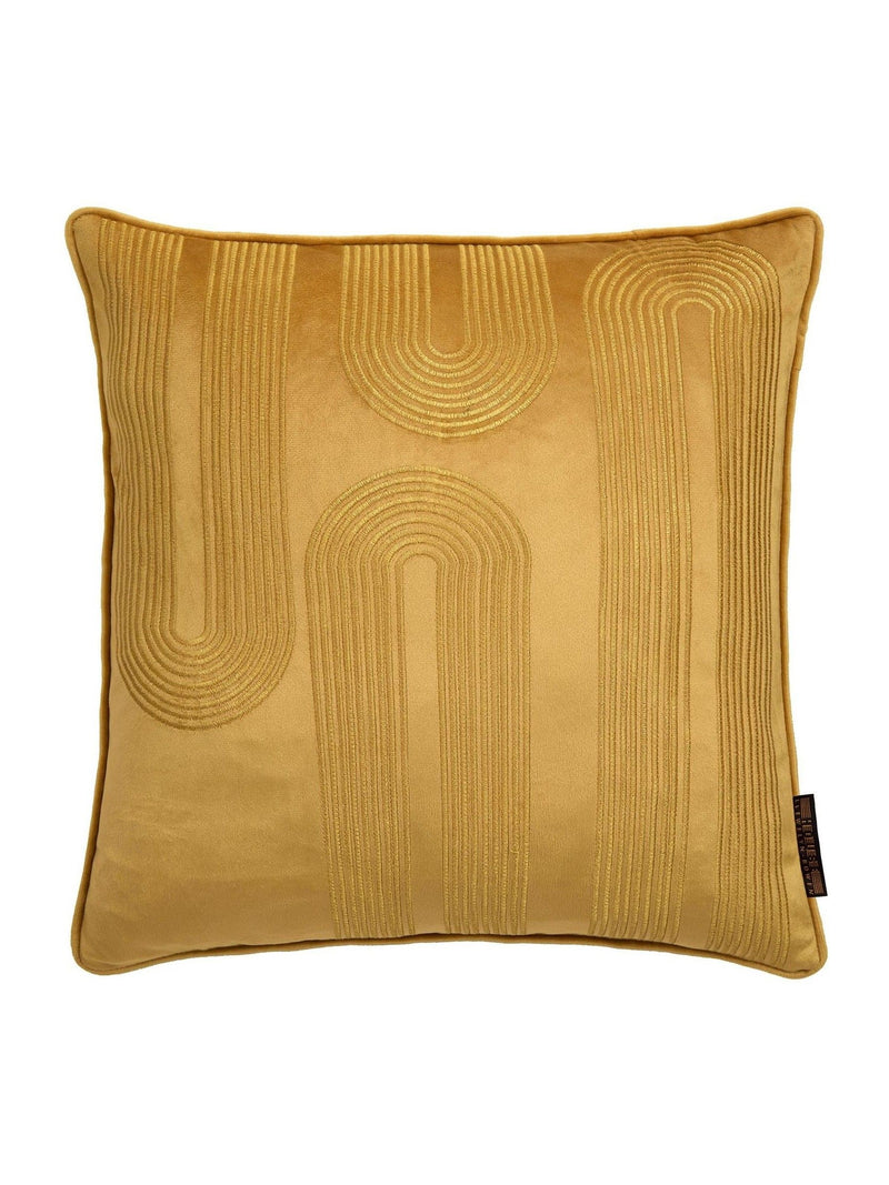 Laurence Llewelyn-Bowen ochre embroidered velvet cushion 43cm - British product