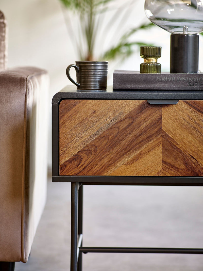 Julian Bowen Alvin lamp table black and natural with chevron drawer (British brand)