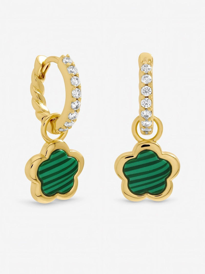 Inicio gold tone malachite flower earrings with gift pouch - British product