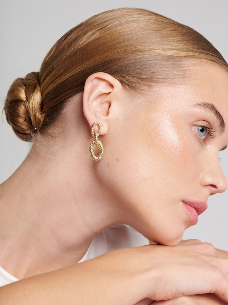 Karen Millen gold tone woven link drop earrings (British brand)