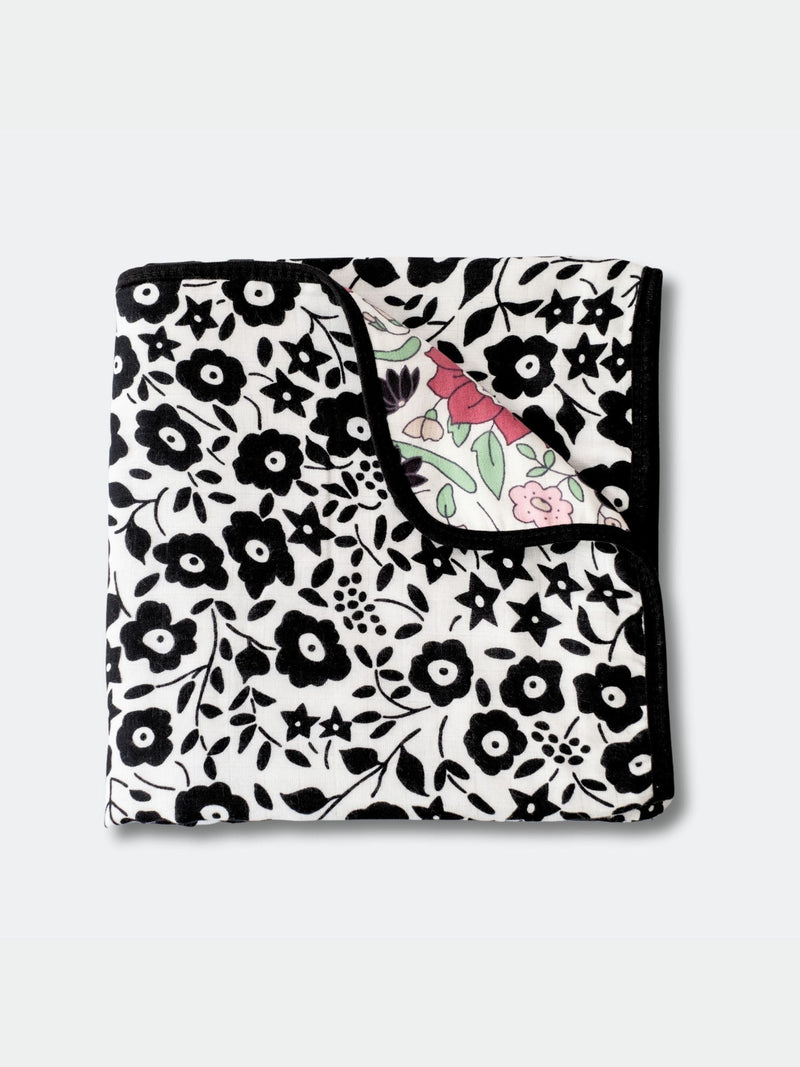 Etta Loves black white Liberty muslin blanket 80x80cm, imported from the UK