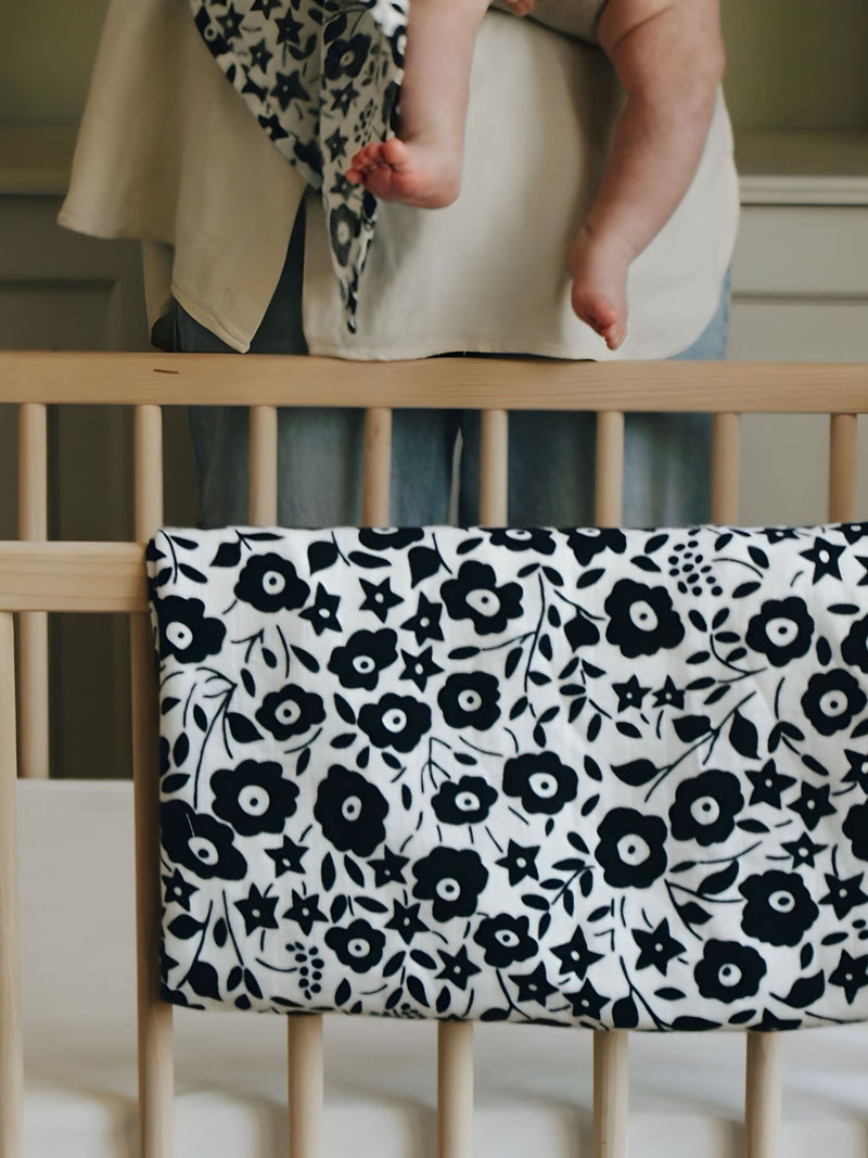 Etta Loves black white Liberty muslin blanket 80x80cm, imported from the UK