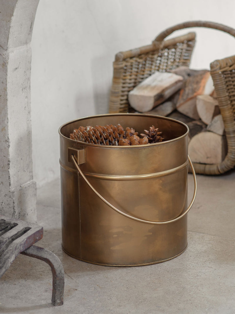 Nkuku Mosat antique brass iron fireside bucket - British product
