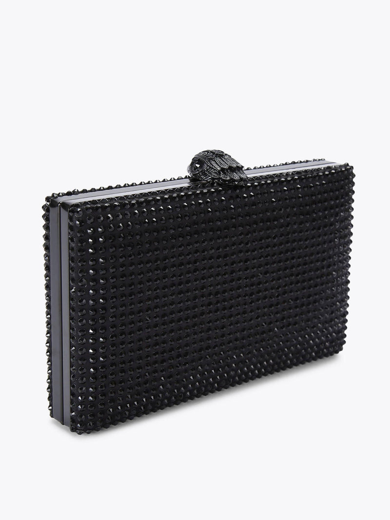 Kurt Geiger London black crystal Kensington clutch bag, imported from the UK