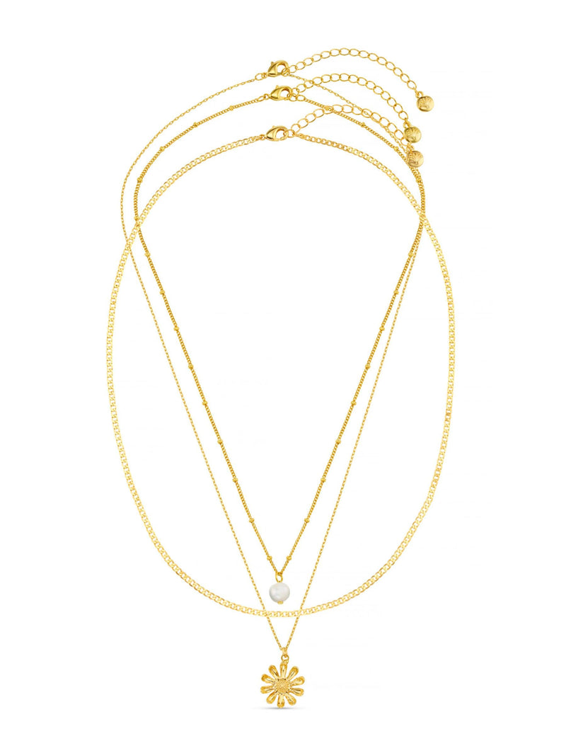 Orelia London gold pearl daisy three row necklace (British brand)