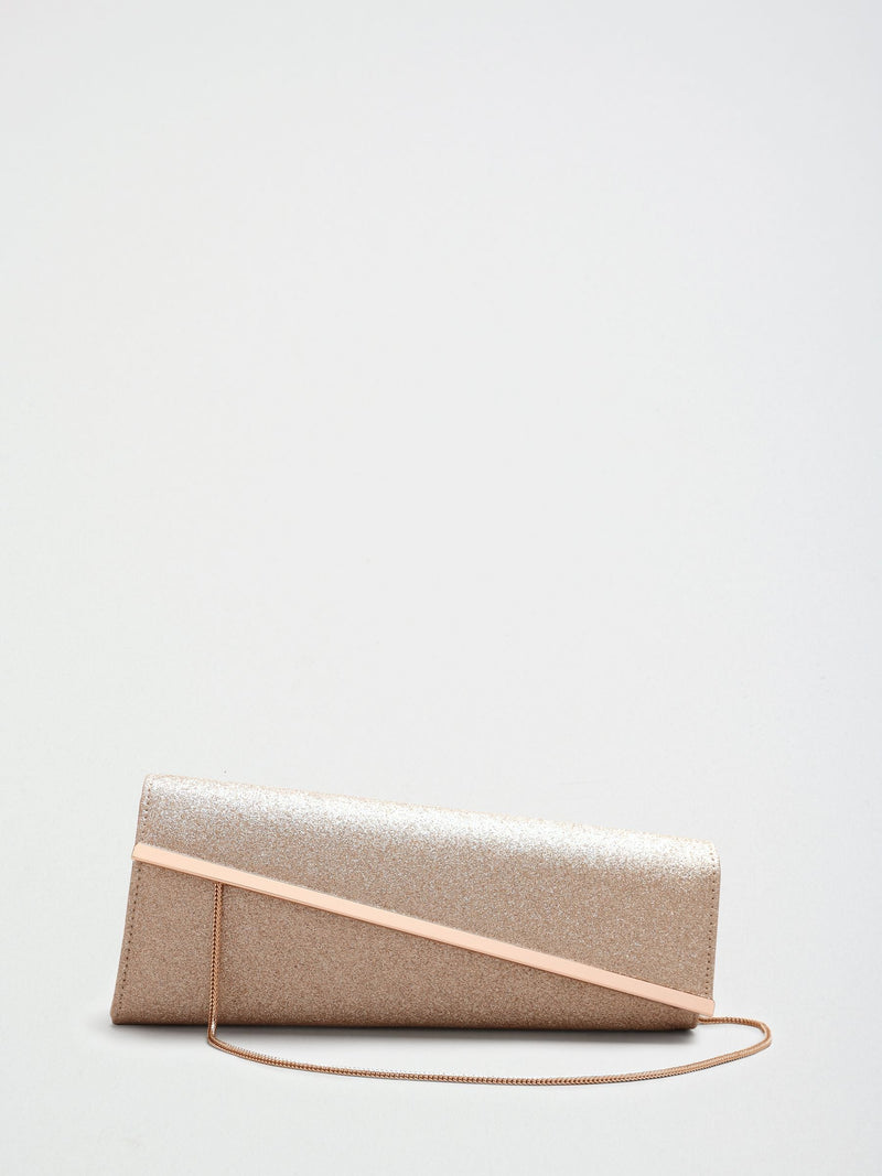 Lipsy gold glitter asymmetric clutch bag, UK version