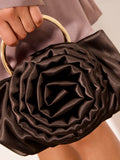 Lipsy chocolate brown satin corsage top handle bag (British brand)