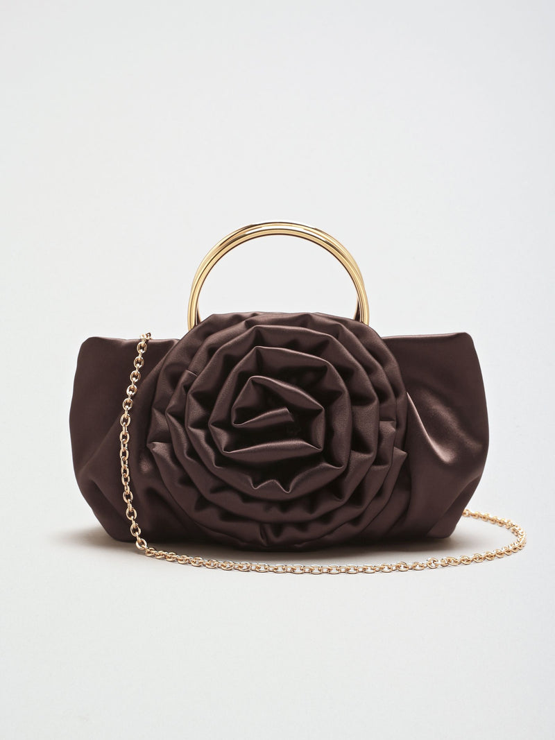 Lipsy chocolate brown satin corsage top handle bag (British brand)