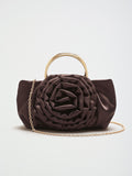 Lipsy chocolate brown satin corsage top handle bag (British brand)
