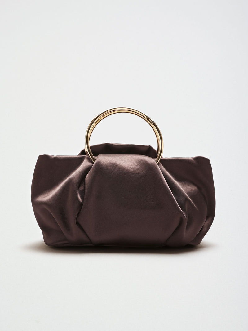 Lipsy chocolate brown satin corsage top handle bag (British brand)