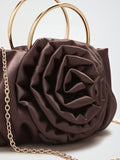 Lipsy chocolate brown satin corsage top handle bag (British brand)
