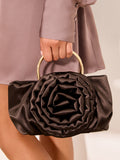 Lipsy chocolate brown satin corsage top handle bag (British brand)
