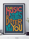 Sketchbook Design music typography framed print, UK version