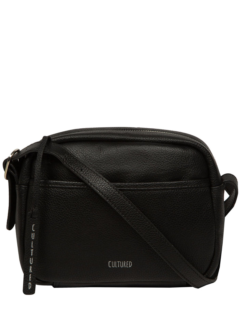 Cultured London Black Ariella leather cross-body bag, imported from the UK