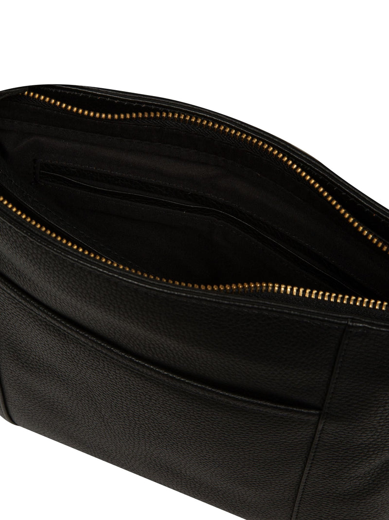 Pure Luxuries Elodie black leather cross-body bag, imported from the UK