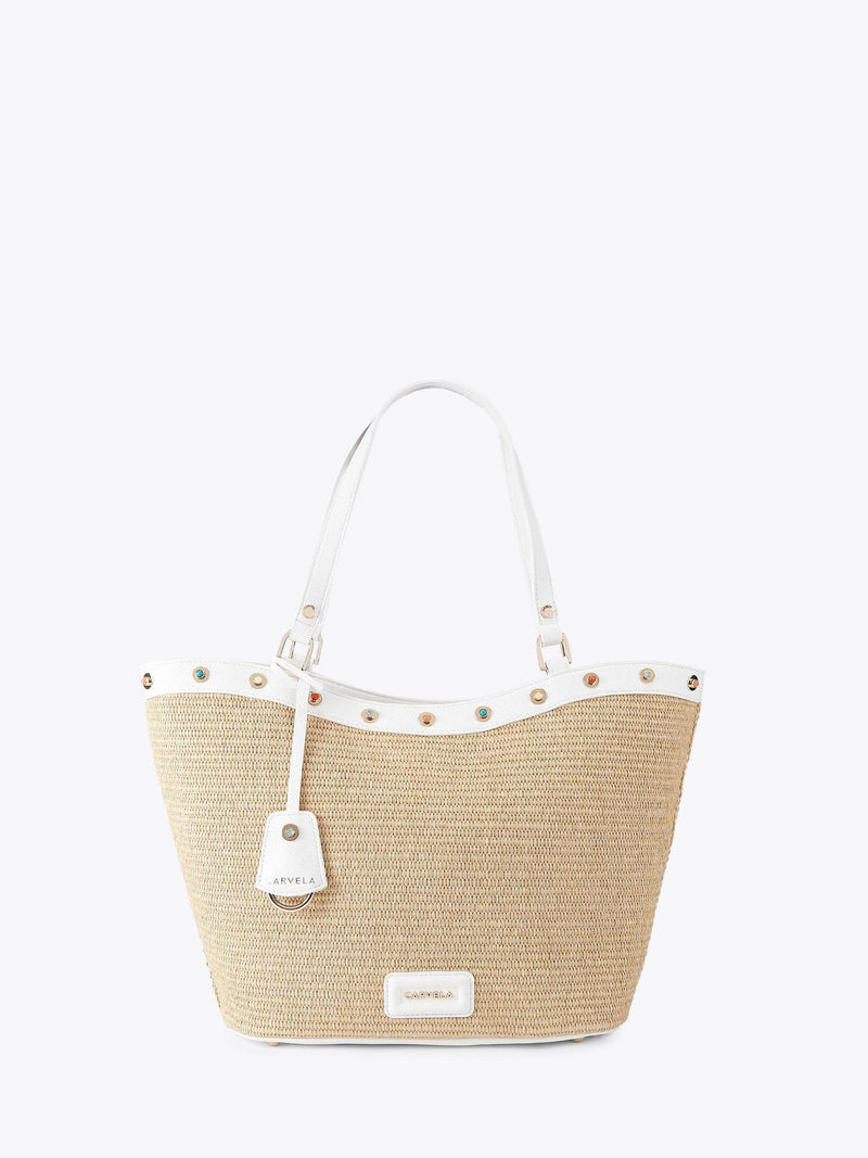 Carvela Amalfi Stone tote bag brown raffia, imported from the UK