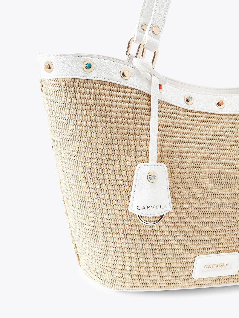 Carvela Amalfi Stone tote bag brown raffia, imported from the UK