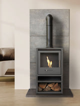 Next OKO Adam S1 Bio Ethanol Stove Charcoal Grey with Log Storage and Stove Pipe- Buy online at McGrocer