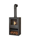 Adam charcoal grey bio ethanol stove with log storage, imported from the UK
