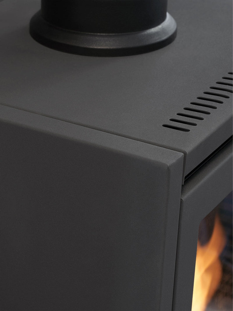 Adam charcoal grey bio ethanol stove with log storage, imported from the UK