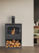 Next OKO Adam S4 Charcoal Grey Bio Ethanol Stove with Log Storage and Angled Stove Pipe- Buy online at McGrocer