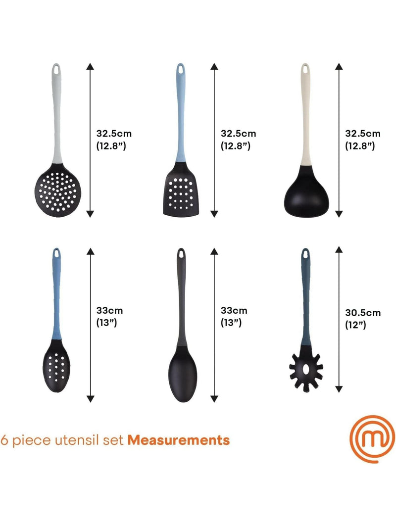 Masterchef 6 piece nordic blue soft touch utensil set, imported from the UK