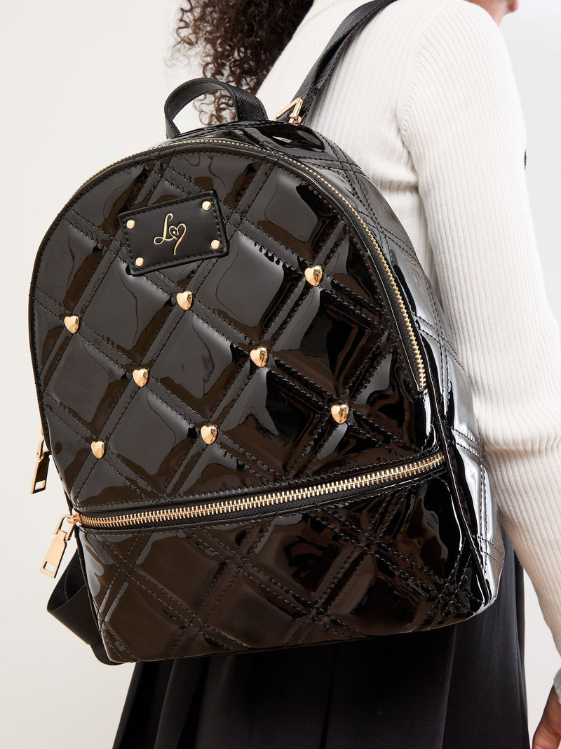 Lipsy black patent studded school back pack 33cm - British product
