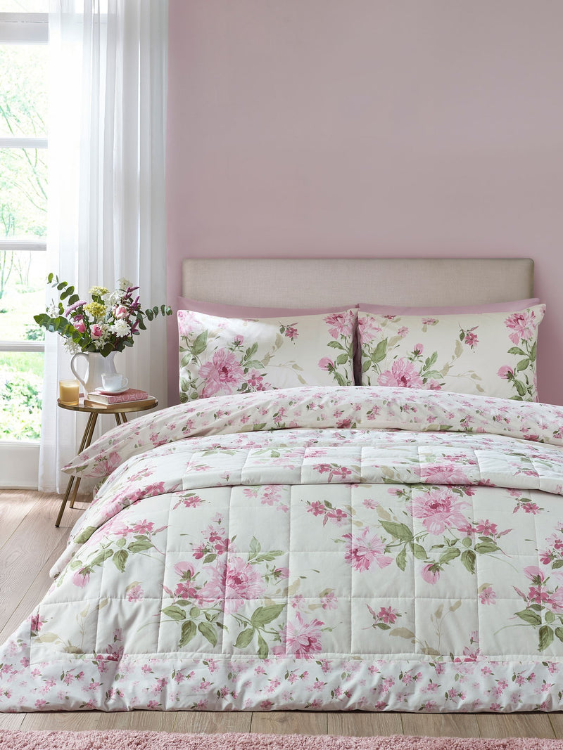 Catherine Lansfield Cream Avebury Floral quilted bedspread 220x230cm - British product
