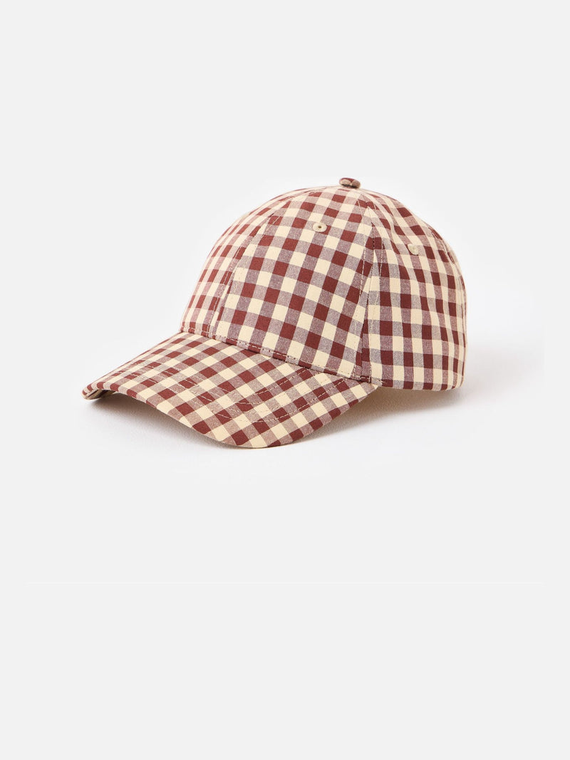 Oliver Bonas gingham cap with strawberry motif (British brand)