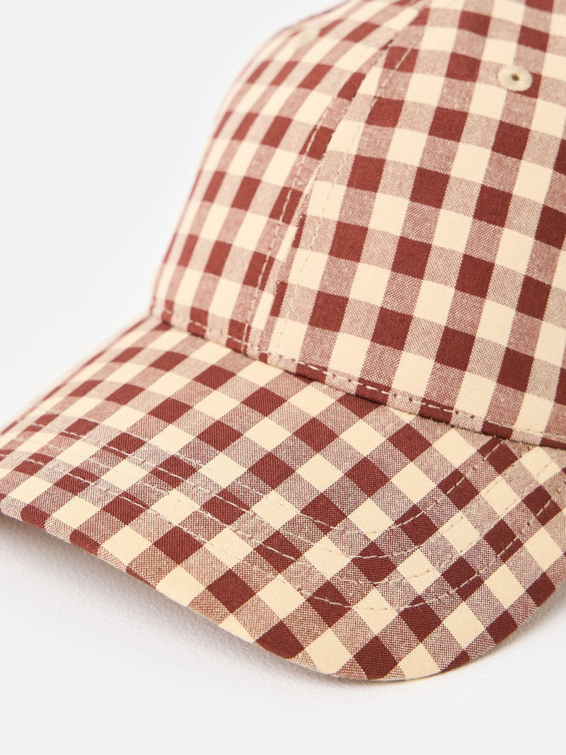 Oliver Bonas gingham cap with strawberry motif (British brand)