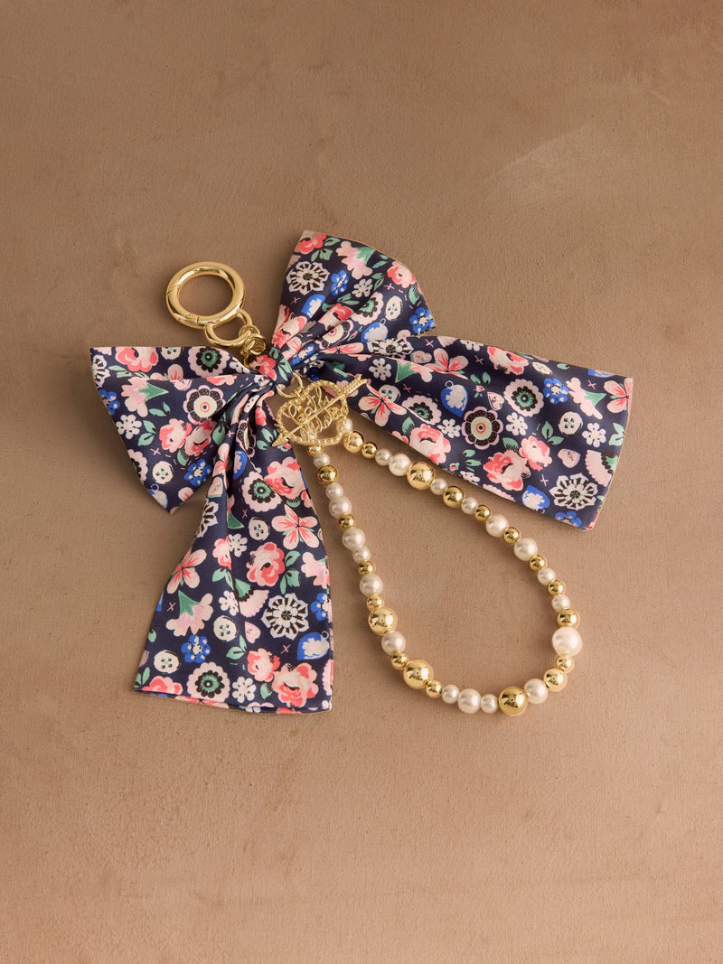 Cath Kidston ditsy floral bow bag charm gold tone pearl beads - British product
