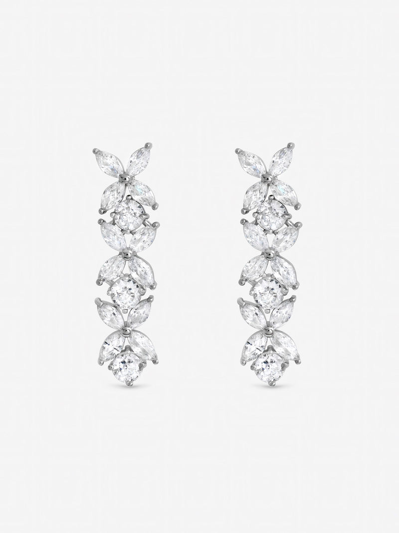 Jon Richard rhodium plated cubic zirconia floral earrings (British brand)