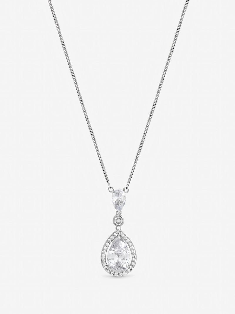 Jon Richard cubic zirconia pendant necklace rhodium plated (British brand)