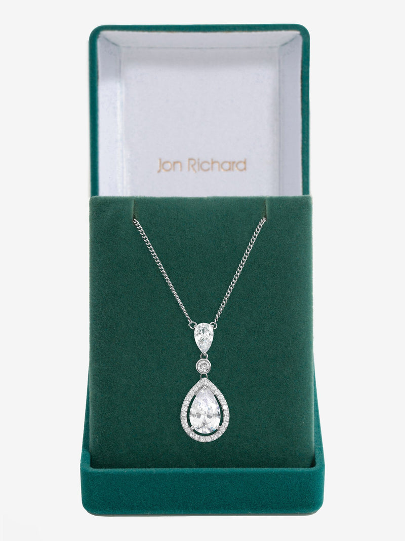Jon Richard cubic zirconia pendant necklace rhodium plated (British brand)