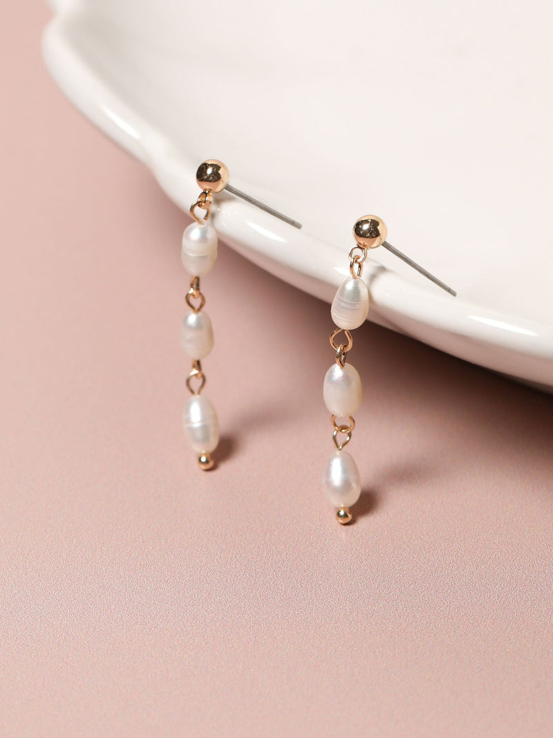 Jon Richard gold tone freshwater pearl linear drop earrings - British product