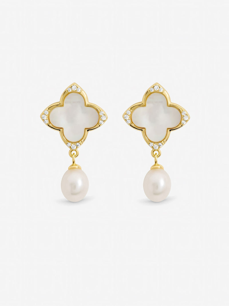 Jon Richard gold tone mother of pearl clover earrings - British product