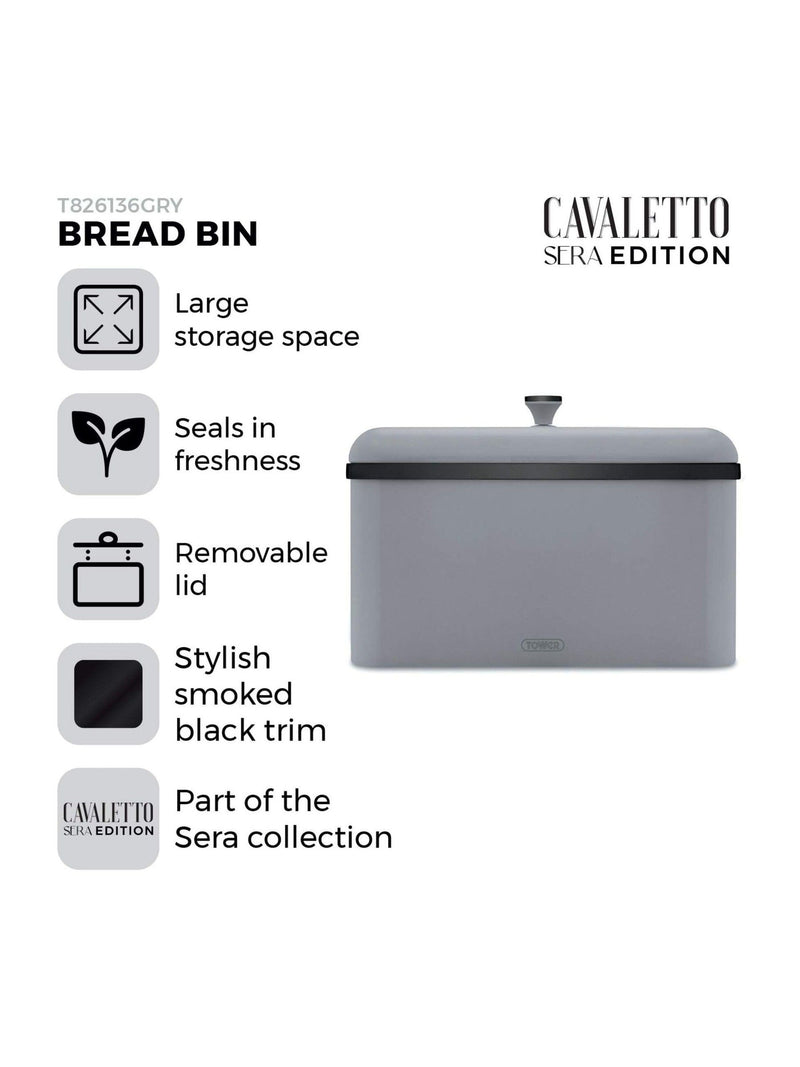 Tower Sera grey bread bin with removable lid, imported from the UK